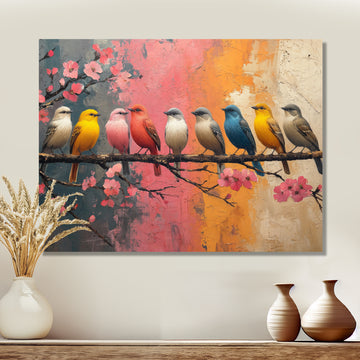 White blue birds on floral branch - Bird Home Decor Art